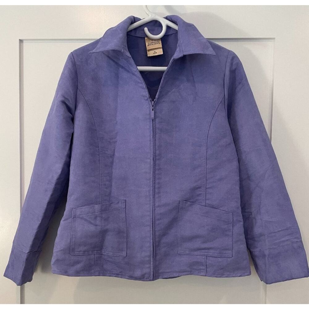 lavender jacket. micro suede purple front pull zip Gabrielle Rohde-Royce